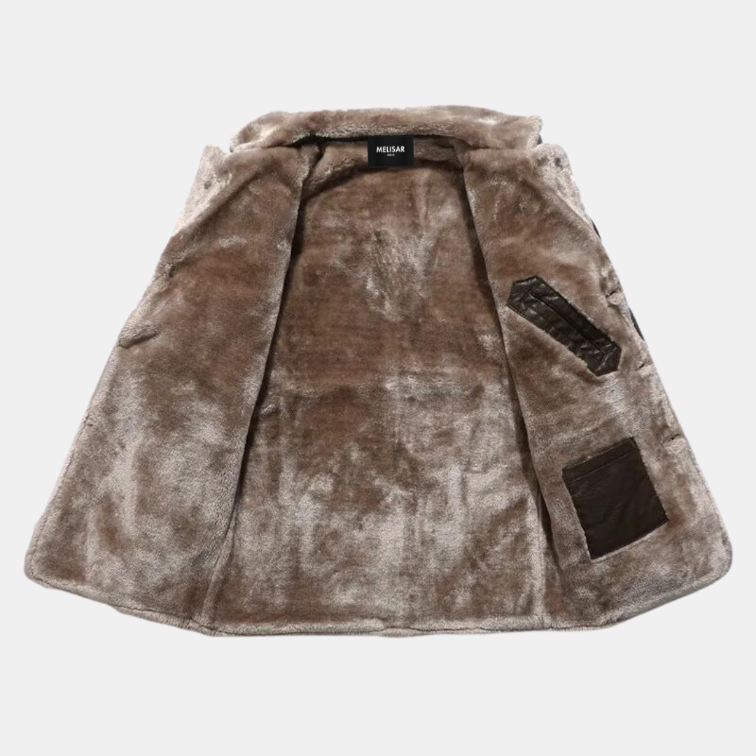 Herren Mantel Lang Leder Stilvoll Warm für Winter-5
