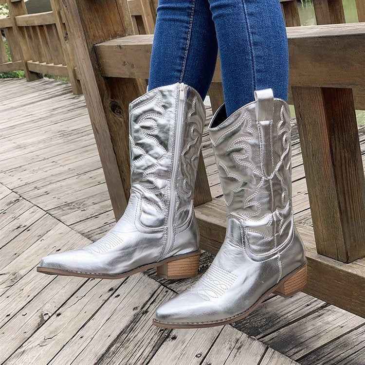 Damen Stiefel Cowboy Stil Hochwertiges Leder