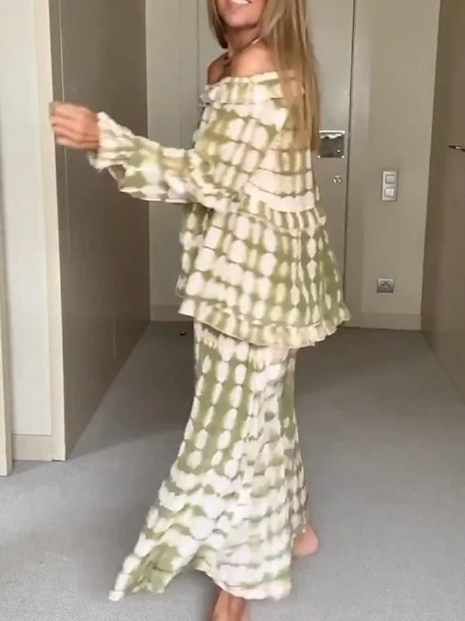 Damen Set Langarm Bluse und Langer Rock Elegante Silhouette Hochwertiger Stoff-3