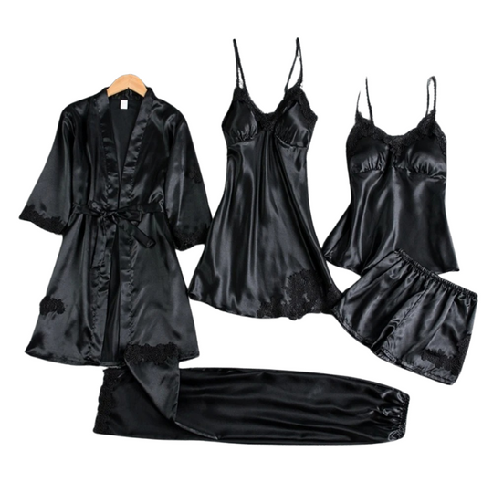 5-in-1-Nachtwäsche-Set im Satin-Stil | Satin-Nachthemd &amp; Pyjama | Luxuriöse Nachtwäsche für Damen 0