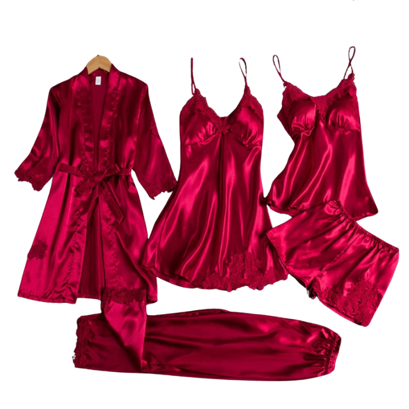 5-in-1-Nachtwäsche-Set im Satin-Stil | Satin-Nachthemd & Pyjama | Luxuriöse Nachtwäsche für Damen 1