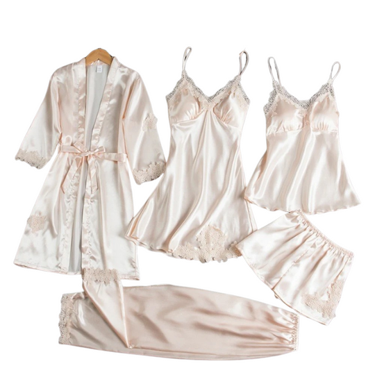 5-in-1-Nachtwäsche-Set im Satin-Stil | Satin-Nachthemd &amp; Pyjama | Luxuriöse Nachtwäsche für Damen 3