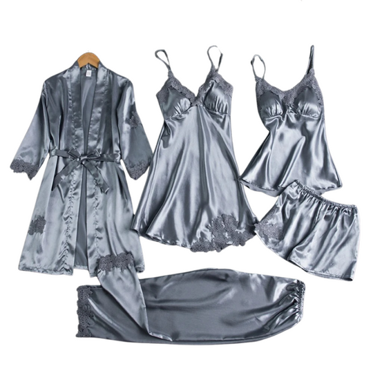 5-in-1-Nachtwäsche-Set im Satin-Stil | Satin-Nachthemd &amp; Pyjama | Luxuriöse Nachtwäsche für Damen 4
