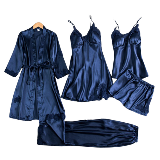5-in-1-Nachtwäsche-Set im Satin-Stil | Satin-Nachthemd &amp; Pyjama | Luxuriöse Nachtwäsche für Damen 5