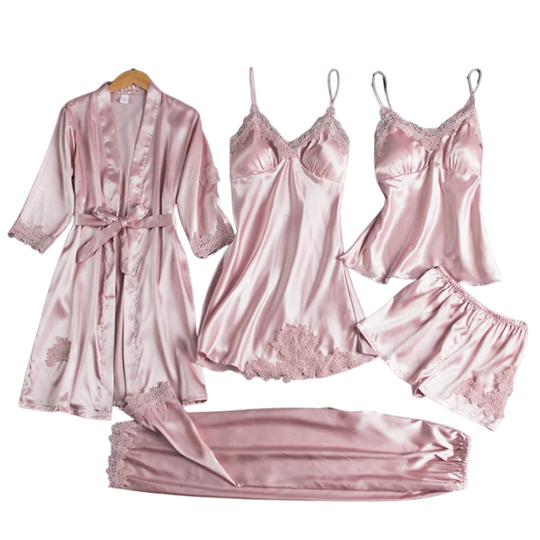 5-in-1-Nachtwäsche-Set im Satin-Stil | Satin-Nachthemd &amp; Pyjama | Luxuriöse Nachtwäsche für Damen 6
