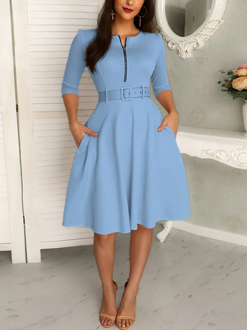 Variant image for Damen Kleid Rundhalsausschnitt mit Reißverschluss Elegantes Hochwertiges Material-9