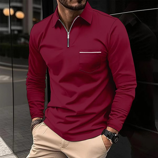 Herren Langarm-Poloshirt Klassisch Baumwolle Frühling-1