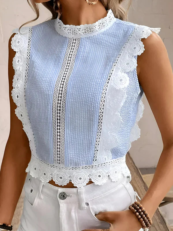 Damenbluse Elegante Bluse mit Floraler Spitze und Geblümten Ärmeln aus Baumwolle-4