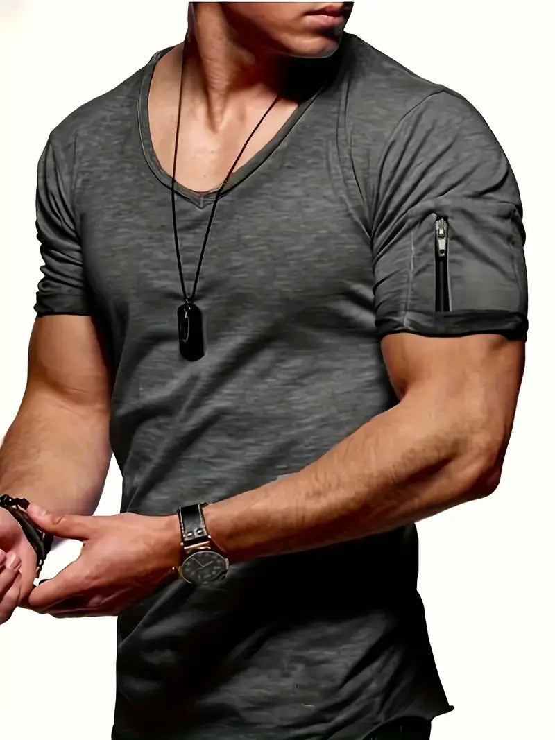 Variant image for Herren T-Shirt V-Ausschnitt Lässig 100% Baumwolle Kurzarm-34