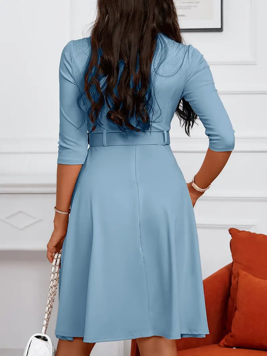 Damen Kleid Rundhalsausschnitt mit Reißverschluss Elegantes Hochwertiges Material-5
