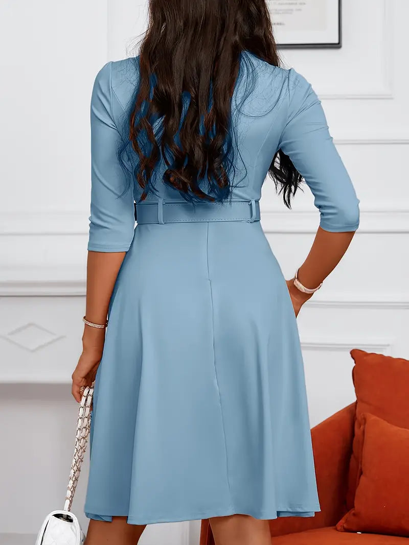 Damen Kleid Rundhalsausschnitt mit Reißverschluss Elegantes Hochwertiges Material-5