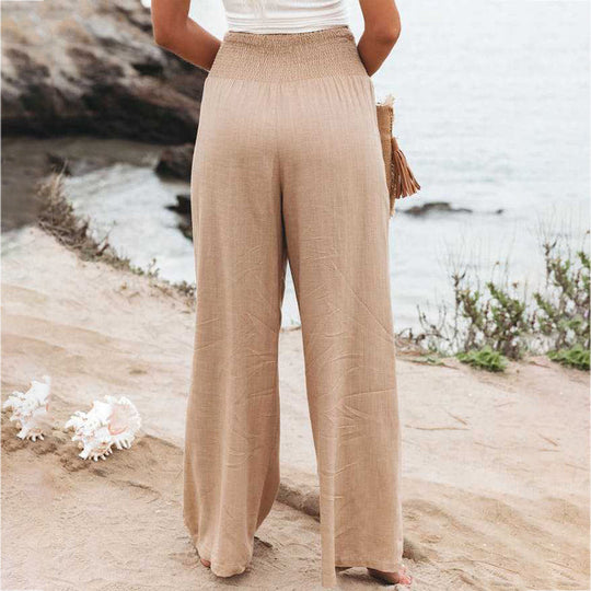 Damen Tropenhose Luftig Atmungsaktiv Elastischer Bund Stoffhose-5