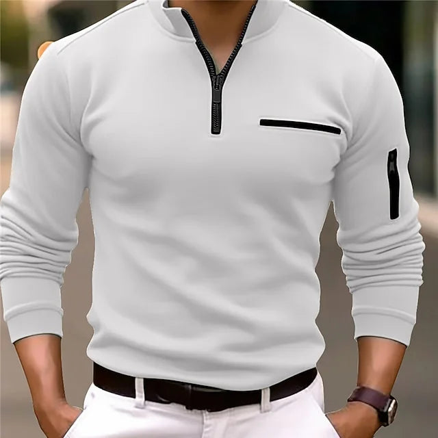 Variant image for Herren Poloshirt Langarm Stehkragen Baumwolle Elegant und Bequem-6