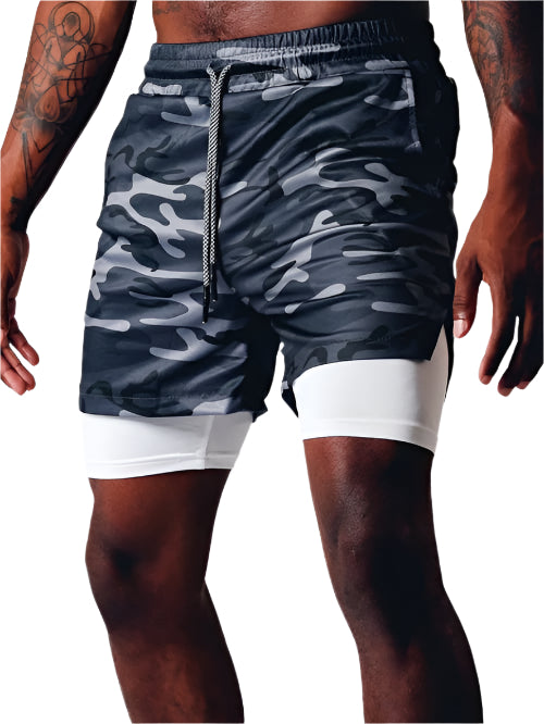 Herren Sportshorts 2-in-1 Mit Feuchtigkeitsregulierung Atmungsaktiv Polyester 1