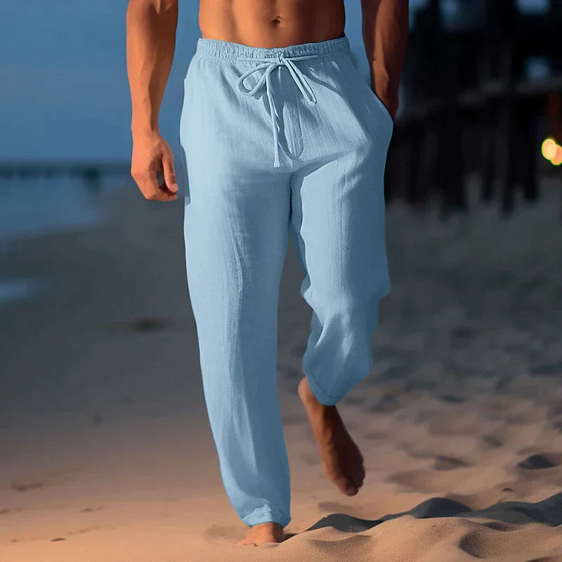 Variant image for Herren Leinenhose Lockerer Stil Atmungsaktiv 100% Leinen in Weiß-9