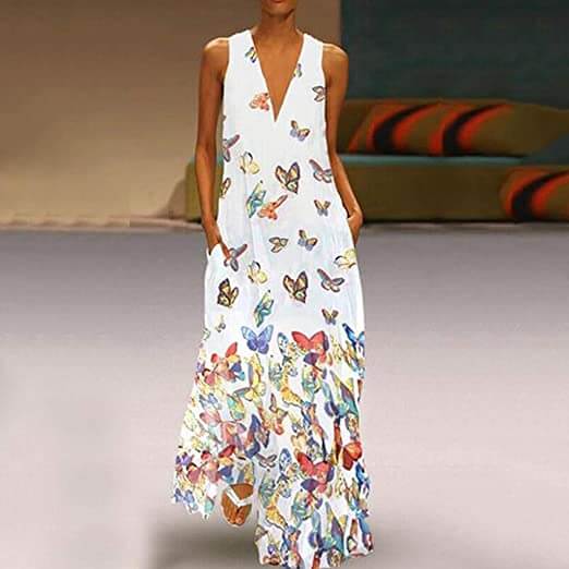 Ärmelloses Maxikleid Mit Schmetterlingsmuster