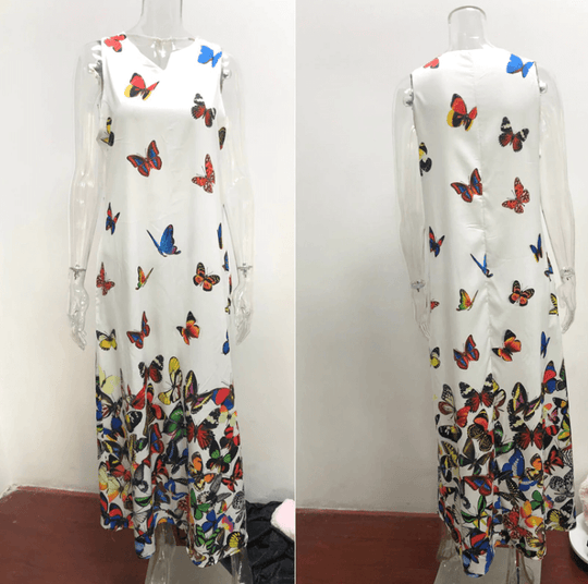Ärmelloses Maxikleid Mit Schmetterlingsmuster