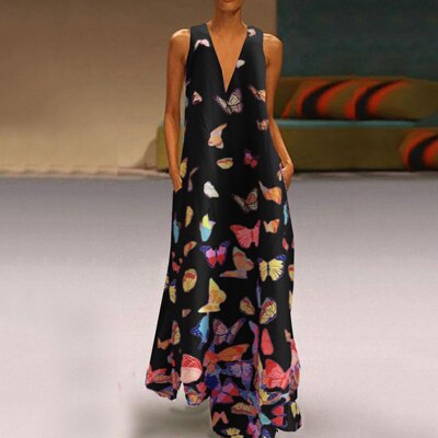 Ärmelloses Maxikleid Mit Schmetterlingsmuster