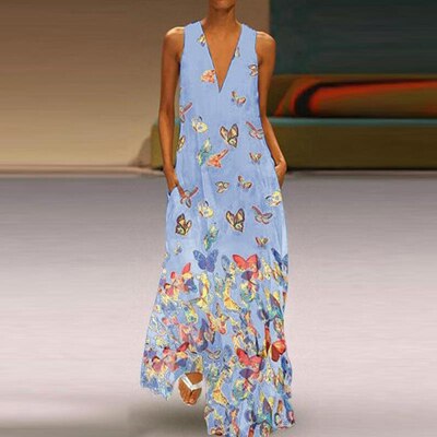 Ärmelloses Maxikleid Mit Schmetterlingsmuster