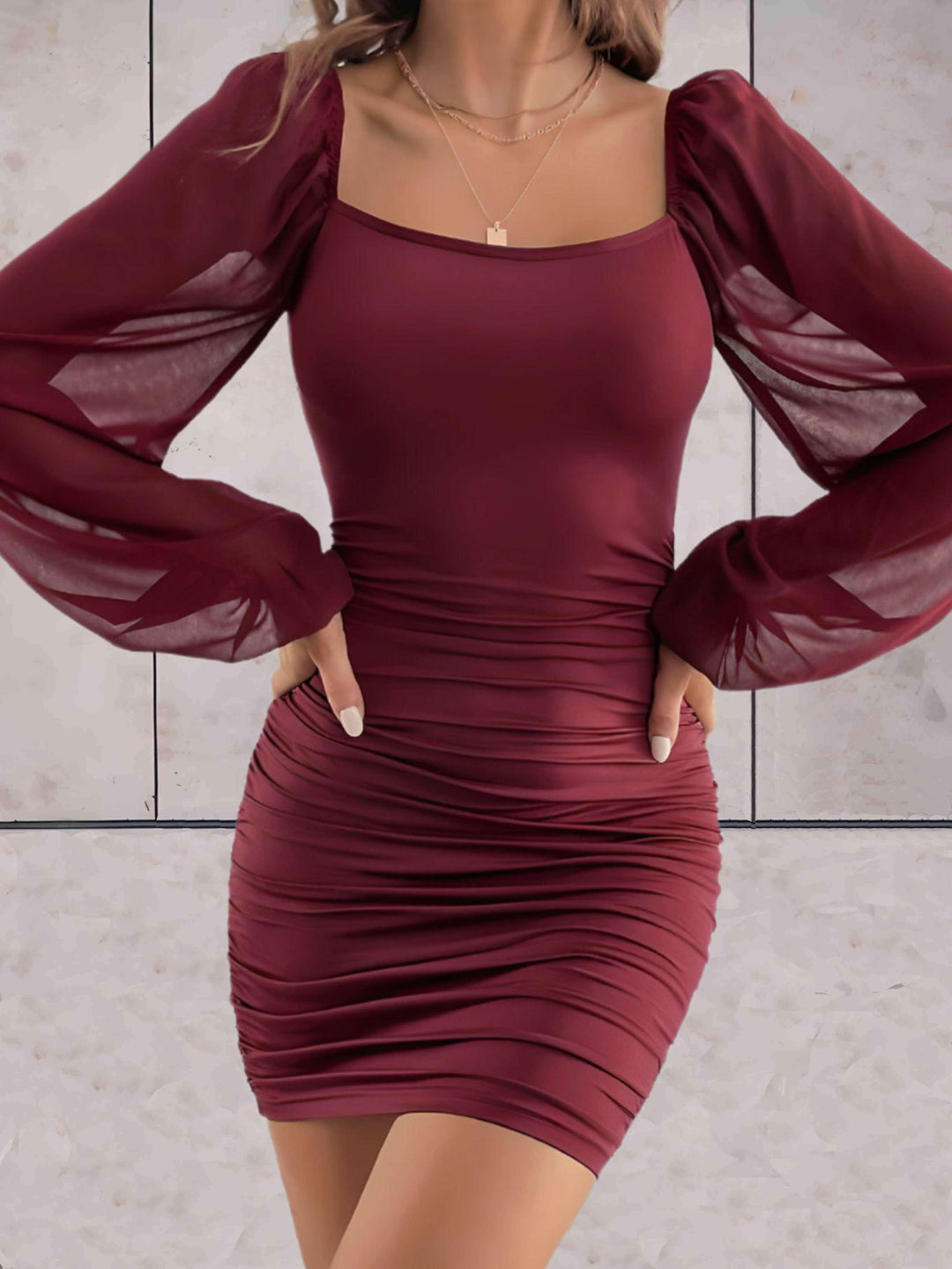 Variant image for Damen Mini-Kleid Elegant mit Breiten Ärmeln aus Hochwertigem Stoff-13