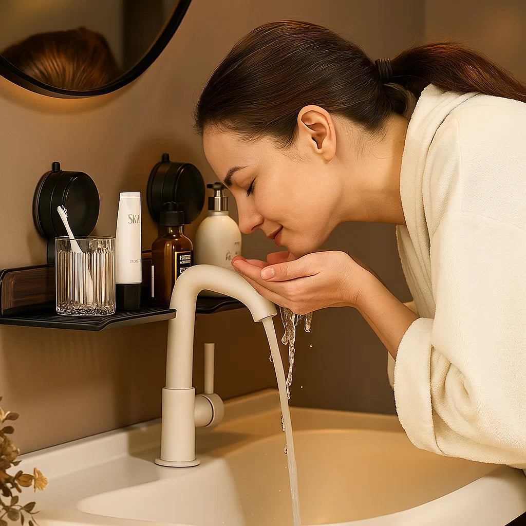 Badezimmer Ablage mit Saugnapf Modernes Design Praktische Ablagefläche für Utensilien 0
