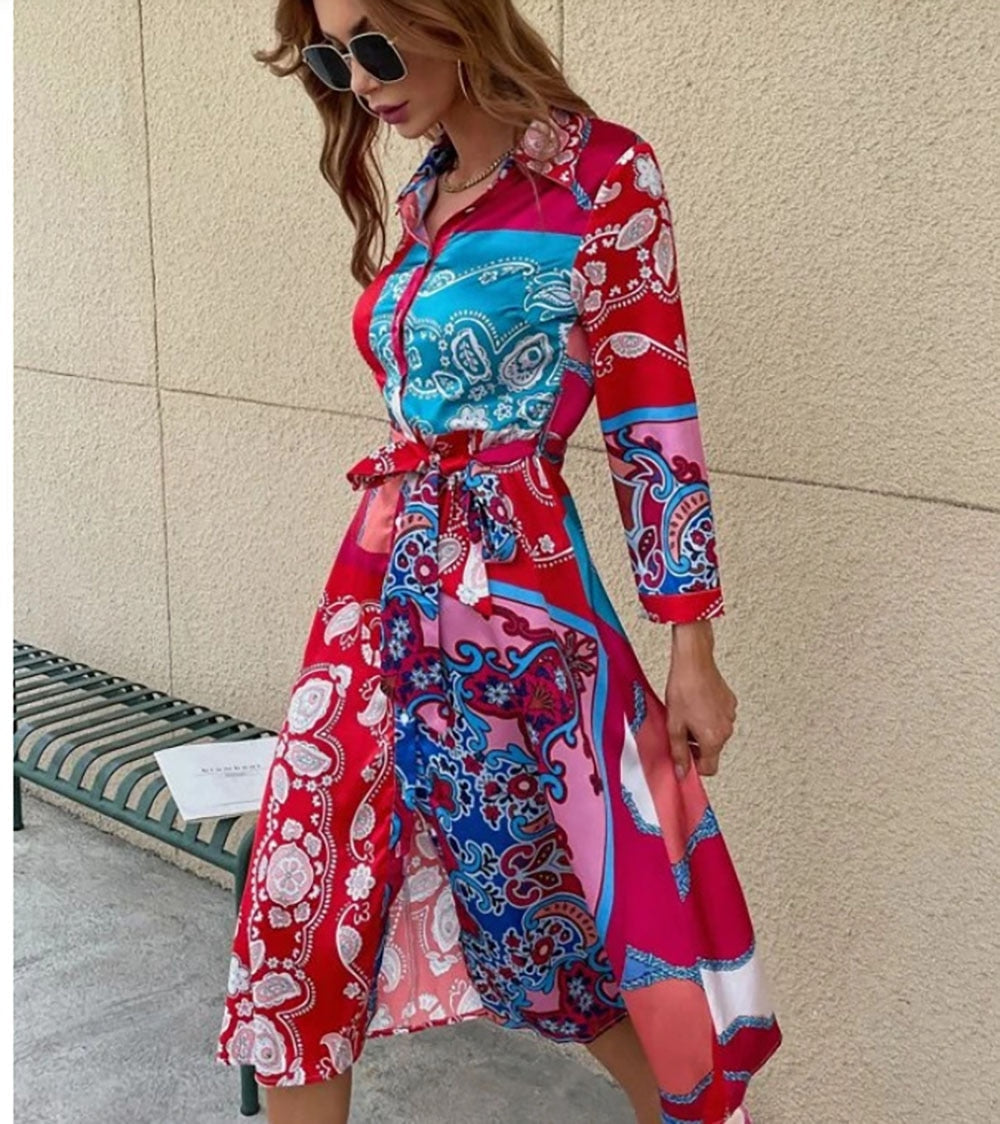 Bedrucktes Hemdkleid Mit Gürtel