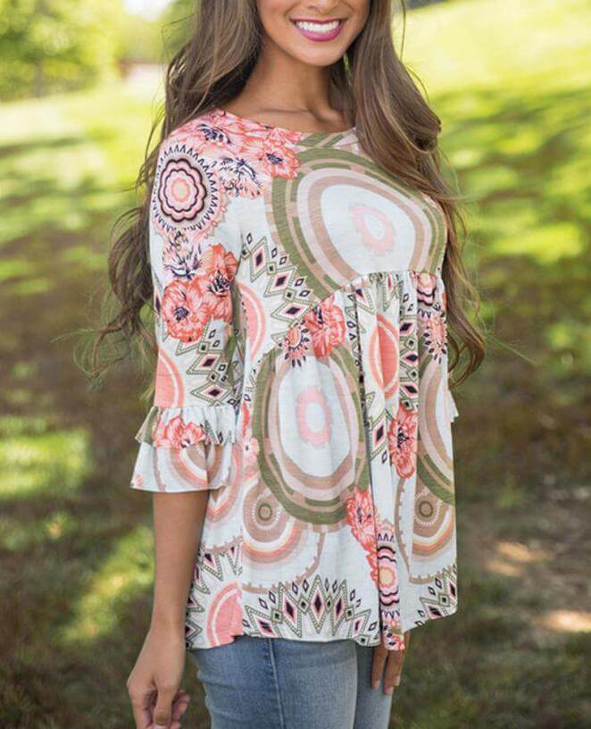 Bluse Mit Geblümter Tunika