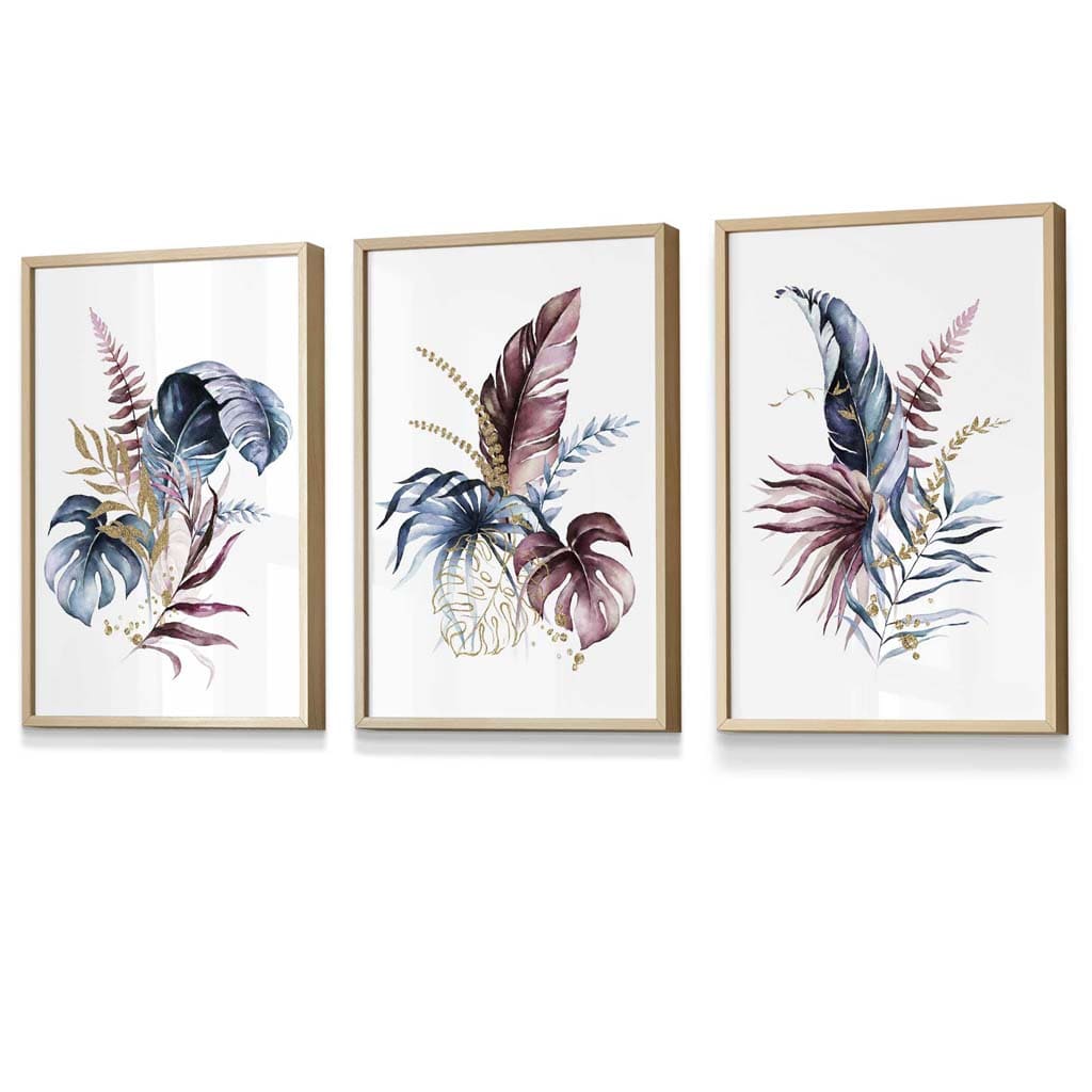 Botanisches Wandkunst Set mit 3 Gerahmten Drucken in Modernem Stil 6