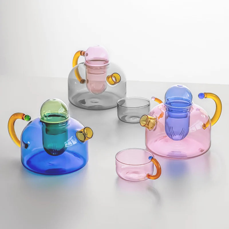 Buntes Teeservice aus Glas mit modernem Design 0