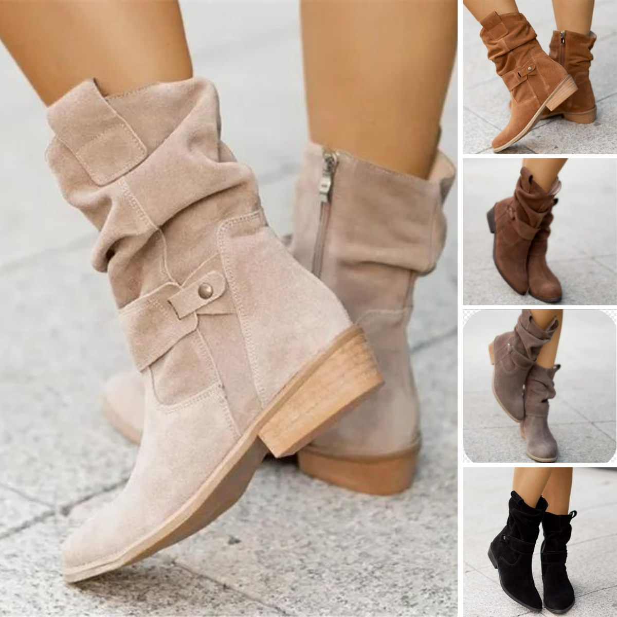 Damen Stiefel Niedriger Absatz Wildleder Warm Futter 2