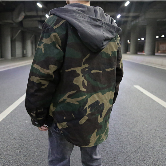 Herren Hoodie Modern Fit Camouflage Baumwolle-2
