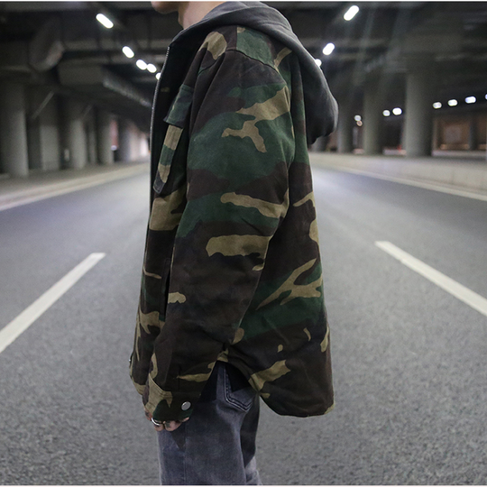 Herren Hoodie Modern Fit Camouflage Baumwolle-3