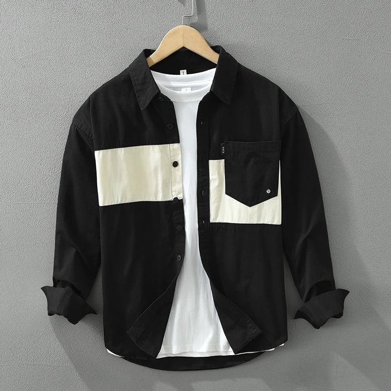 Herren Shirt Patchwork Modern Baumwolle 1