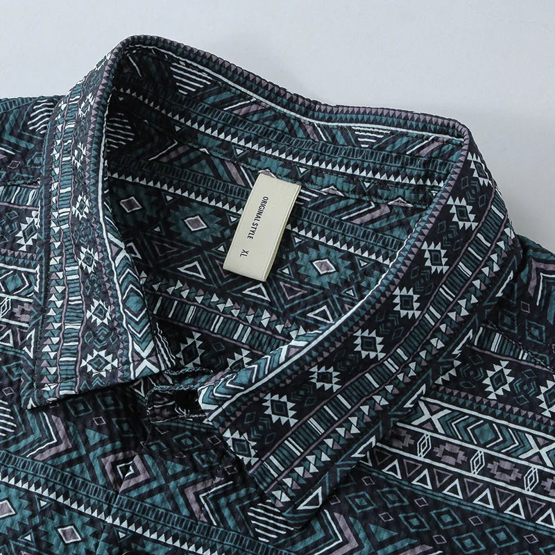 Herren Hemden Kurzarm Vintage Baumwolle Bequem Sommer Hemd 5