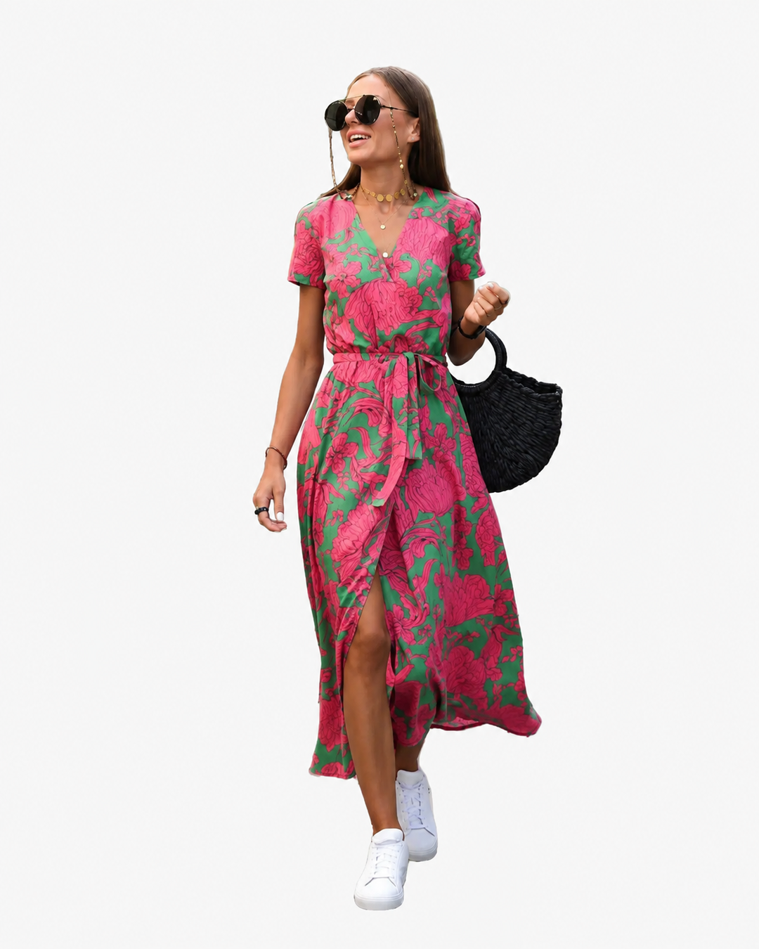 Damen Kleid Blumendruck Luftig Baumwolle für Sommerkleider