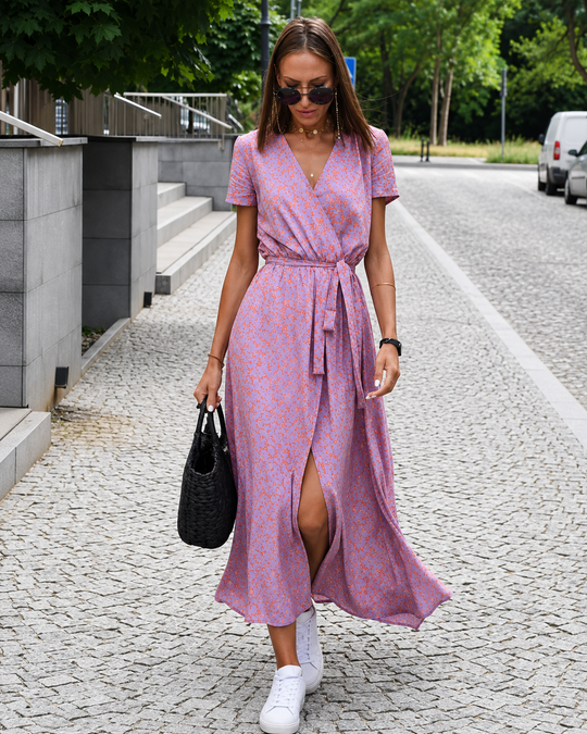 Damen Kleid Blumendruck Luftig Baumwolle für Sommerkleider