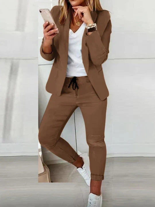 Damen Anzug Blau Eleganter Blazer und Hose Set Hochwertige Materialien-6