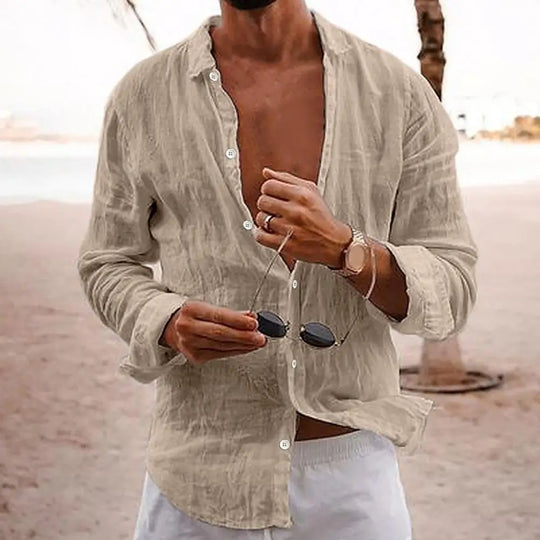 Variant image for Herren Leinenhemd Atmungsaktiv Casual Sommer Hemd aus Leinencotton-19
