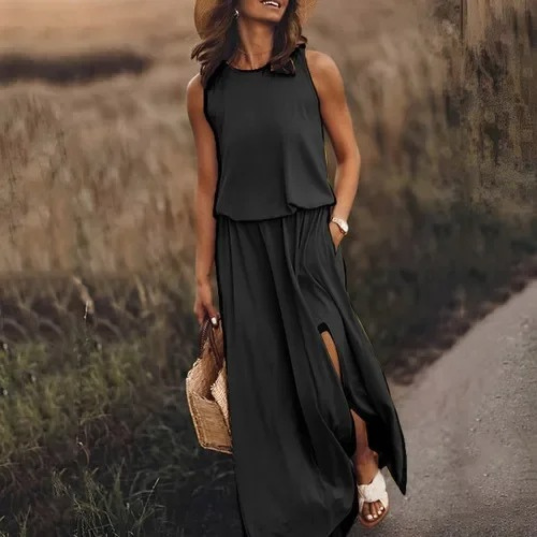 Lässiges, ärmelloses Kleid mit Schlitz für Damen