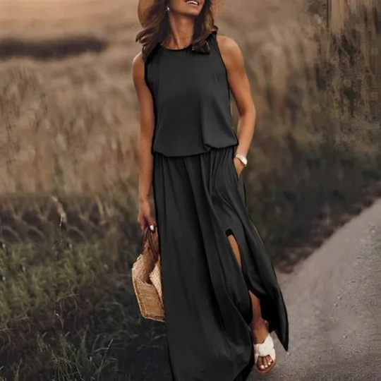 Lässiges, ärmelloses Kleid mit Schlitz für Damen