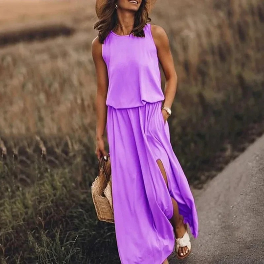 Lässiges, ärmelloses Kleid mit Schlitz für Damen