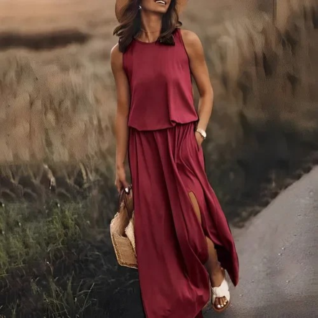 Lässiges, ärmelloses Kleid mit Schlitz für Damen