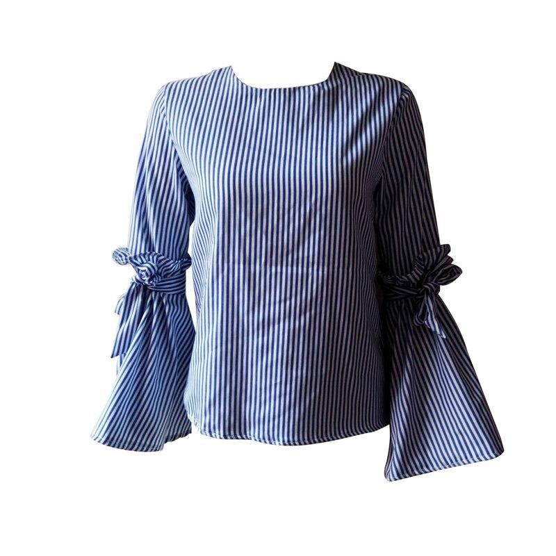 Damen Streifen Bowknot Flare Sleeve