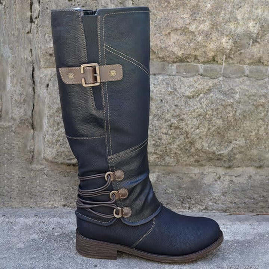 Damen Vintage Leder Zipper Stiefel