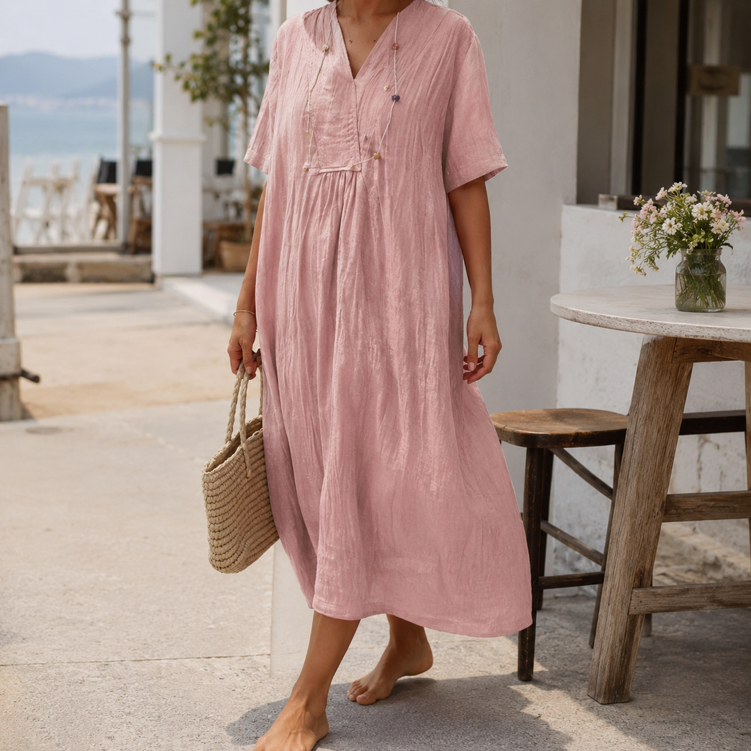 Damen A-Linie Kleid mit V-Ausschnitt für Sommerliche Anlässe 1