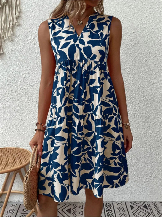 Damen A-Linien Kleid Blumenprint Baumwolle Sommerkleid 1