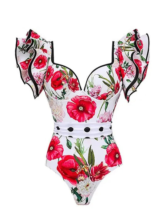 Damen Badeanzug mit Rock und Blumenmuster 6