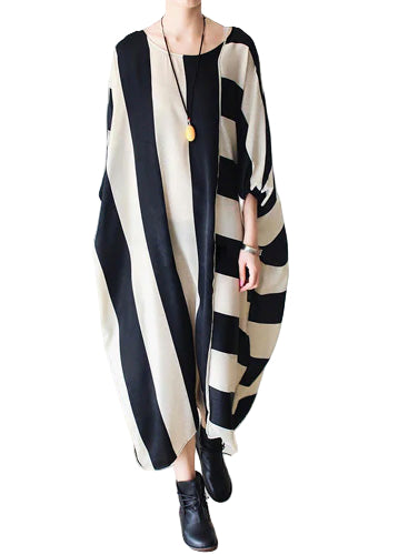 Damen Baggy Kleid Gestreift 0