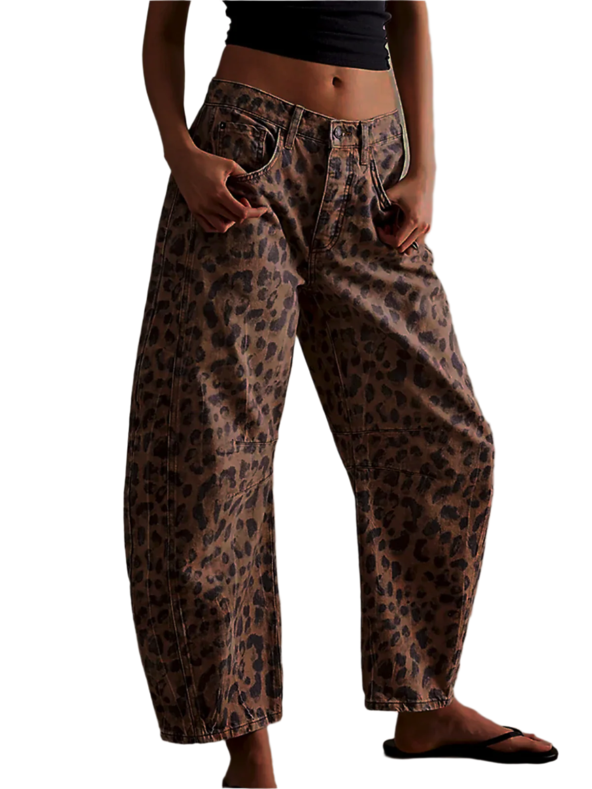 Damen Barrel Jeans Leopardenmuster Weit geschnitten 0