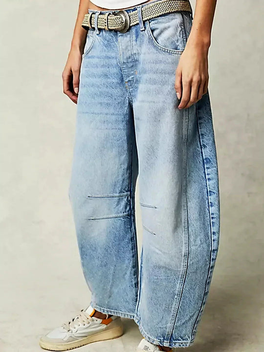 Damen Barrel Jeans Leopardenmuster Weit geschnitten 8